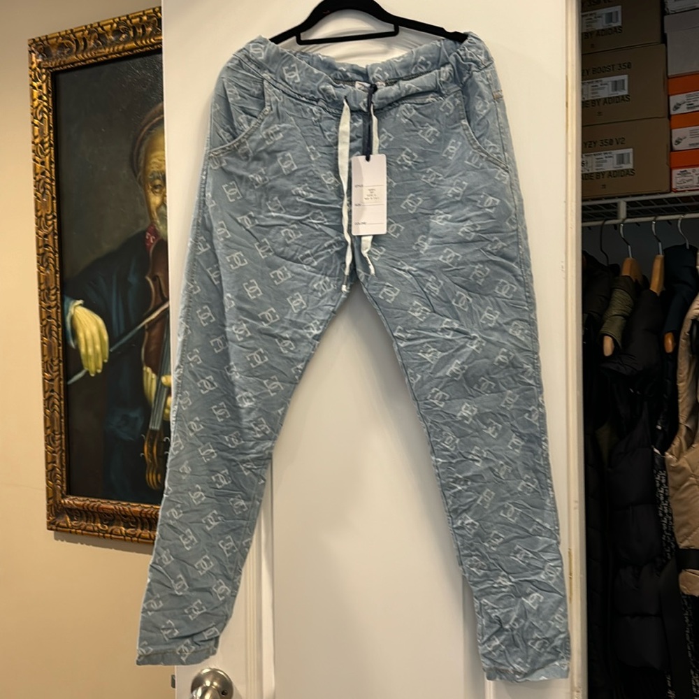 Tempo Paris Light Blue Logo Print Skinny Joggers